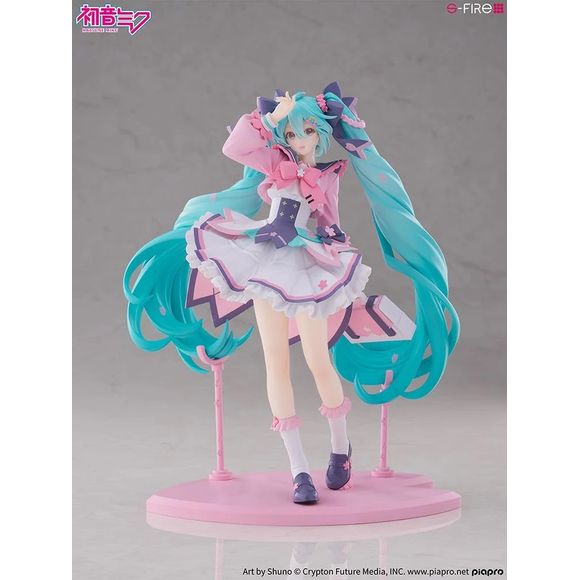 <p><strong>PRE-ORDER: Expected to ship in October of 2027.</strong></p>
<p>Celebrate the beginning of a new season with the <strong>Hatsune Miku New School Term Figure</strong> from S-FIRE!</p>
<p>Based on <strong>Shuno's grand prize-winning design</strong> from the Hatsune Miku New School Term costume design contest, this beautiful figure captures Miku in a bright spring-inspired outfit filled with delicate cherry blossom details.</p>
<p>Standing approximately <strong>9.06 inches (23 cm) tall</strong>,