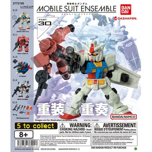Build out your Gundam collection with Mobile Suit Ensemble Part 30 from Bandai Gashapon! This highly detailed capsule figure series features iconic mobile suits and accessories from the legendary Gundam universe, designed with the Mobile Suit Ensemble line’s signature articulation and mix-and-match customization system.
This lineup includes Gundam (Anime Color Ver.), Char’s Zaku II, G-Fighter, White Gundam, and an MS Weapons Set packed with extra gear and accessories for expanded display options. Each mini