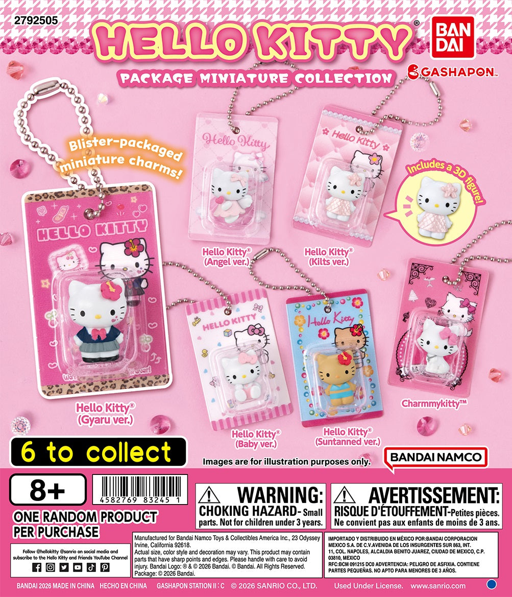 Add a cute retro touch to your collection with the Hello Kitty Package Miniature Collection from Bandai Gashapon!
This adorable assortment recreates classic-style Hello Kitty blister packaging in miniature form, with each design featuring a tiny 3D character figure sealed inside a decorative package-style charm. Each miniature also includes a ball chain, making it easy to attach to bags, keys, pouches, or display with your Sanrio collection. Includes 1 randomly selected miniature charm.
There are 6 design