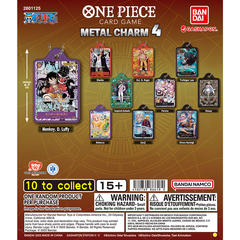 <p>Bandai Gashapon's One Piece Card Game Metal Charm 4 turns One Piece Card Game artwork into collectible metal charms.</p>
<p>The 10-design lineup includes Monkey D. Luffy, Shanks, Gol D. Roger, Trafalgar Law, Donquixote Rosinante, Perona, Stussy, Rebecca, Sanji, and Silvers Rayleigh. Each charm is styled after a One Piece Card Game card.</p>
<p>Each purchase is for 1 random capsule from the assortment of 10 designs. Designs cannot be selected.</p>