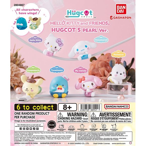 Add a soft, pearly touch to your setup with the Hello Kitty & Friends Hugcot 5 Pearl Version! These adorable figures are designed to “hug” your charging cables, earbuds, or cords—keeping them organized while adding a cute Sanrio flair.
Each character features a glossy pearl finish and tiny wings for an extra whimsical look. Simply attach them to your cable and let your favorite Sanrio characters hold on tight! With a mix of popular characters like Hello Kitty, Cinnamoroll, My Melody, Pompompurin, Tuxedosam