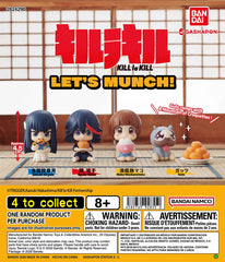 Dig into a fun food-themed collection with the Kill la Kill Let’s Munch!! figure series from Bandai Gashapon!
This assortment features characters from Kill la Kill enjoying snacks and treats in cute chibi-style poses. Each figure stands approximately 4.5 cm tall and is designed as a compact collectible perfect for desks, shelves, or anime displays.
4 designs to collect:
Satsuki Kiryuin
Ryuko Matoi
Mako Mankanshoku
Guts
Guts even comes with a separate plate piled high with croquettes for an extra playful