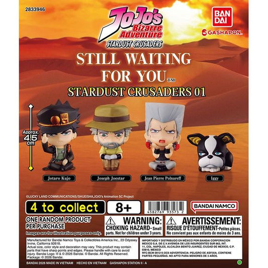 JoJo’s Bizarre Adventure: Stardust Crusaders – Still Waiting for You Gashapon
The Stardust Crusaders are taking a well-deserved break! This JoJo’s Bizarre Adventure: Stardust Crusaders “Still Waiting for You” collection features fan-favorite characters in hilarious miniature poses as they patiently—or perhaps not so patiently—wait around.
Each figure measures approximately 4.5 cm (1.8 in.) and features the distinctive character designs and expressions JoJo fans will instantly recognize. With four characte