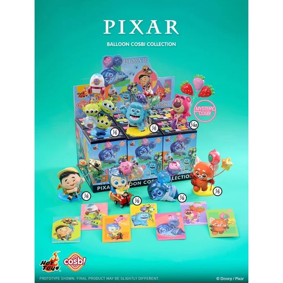 Bring a little extra joy to your collection with the Disney Pixar Balloon Cosbi Collection from Hot Toys! This charming blind box series reimagines beloved Pixar characters alongside colorful balloon-themed accessories and whimsical displays, creating an adorable lineup that captures the magic and imagination of Pixar's most memorable films.
The collection features fan-favorite characters from across the Pixar universe, including Joy from Inside Out, Sulley from Monsters, Inc., Lotso from Toy Story 3, Red