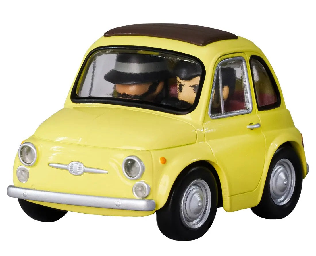 <p><strong>PRE-ORDER: Expected to ship in July 2027.</strong></p>
<p>Recreate one of the most memorable vehicles from <em>Lupin III: The Castle of Cagliostro</em> with the Q VILLAGE QV-08 Fiat 500 from Takara Tomy!</p>
<p>The iconic Fiat 500 is recreated in Q VILLAGE's cute, stylized proportions and comes with mini figures of Lupin III and Daisuke Jigen. The figures can be placed inside the vehicle for display.</p>
<p>Optional parts allow you to customize the car with a turbo muffler and swap the roof secti