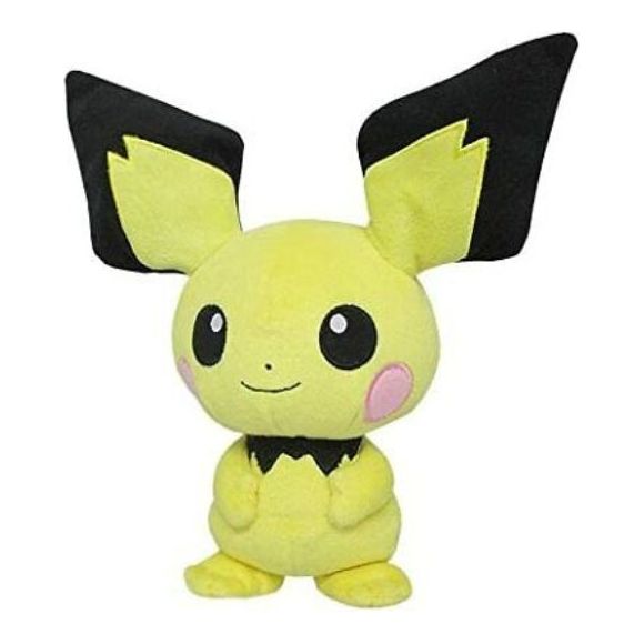 Pichu is a small, ground-dwelling rodent Pokémon with pale yellow fur. Its ear tips, collar, and tail are black and angular. Pichu' s pink cheek pouches can store small amounts of electricity, and its tiny nose looks like a dot. Pichu is classified as a quadruped, but it can walk easily on its hind legs.