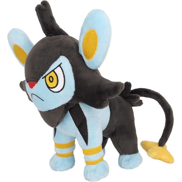 Luxio is a feline, quadrupedal Pokémon resembling a young lynx or lion. When facing an opponent, Luxio extends its claws in preparation, which can unleash 1,000,000 volts of electricity. Even a slight scratch from these claws is enough to cause fainting.  Approx. Size: 6.7 x D 6.3 x H 7.5 inches (17 × 16 × 19 cm).