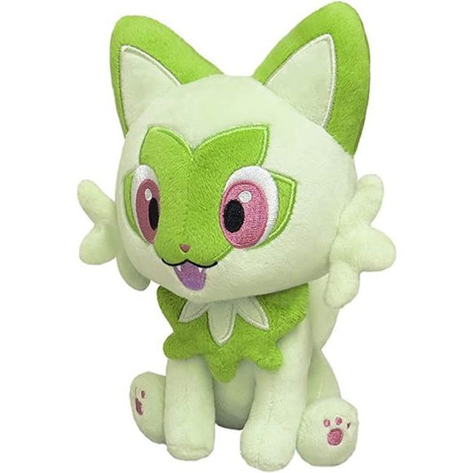 Sprigatito is one of three starter Pokemon of Paldea available at the beginning of Pokémon Scarlet and Violet. Officially licensed Sanei Pokemon Sprigatito 7" stuffed plush.