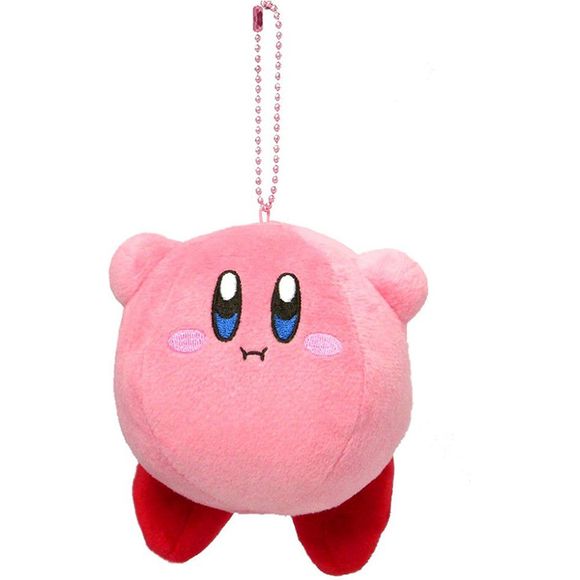 An adorable plush kirby keychain that is approximately 10cm x 10cm x 8.5cm. Great for backpacks or keychains!