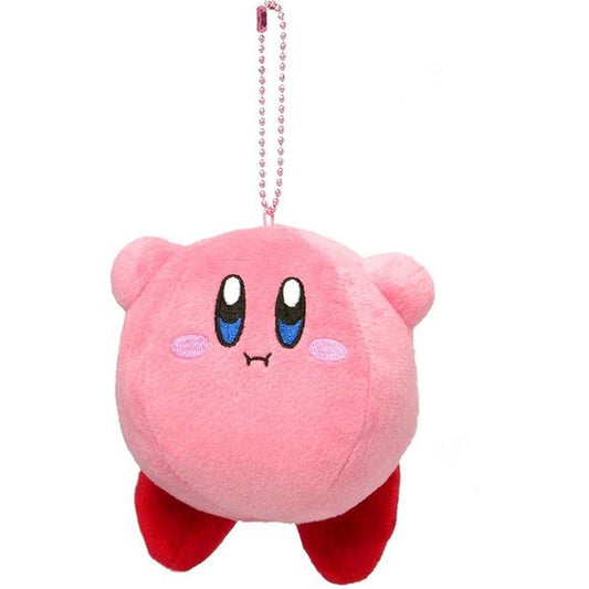 An adorable plush kirby keychain that is approximately 10cm x 10cm x 8.5cm.  Great for backpacks or keychains!