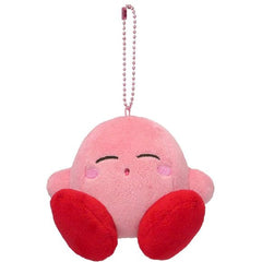 An adorable plush kirby keychain that is approximately 10cm x 10cm x 8.5cm. Great for backpacks or keychains!