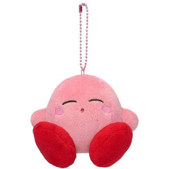 An adorable plush kirby keychain that is approximately 10cm x 10cm x 8.5cm. Great for backpacks or keychains!