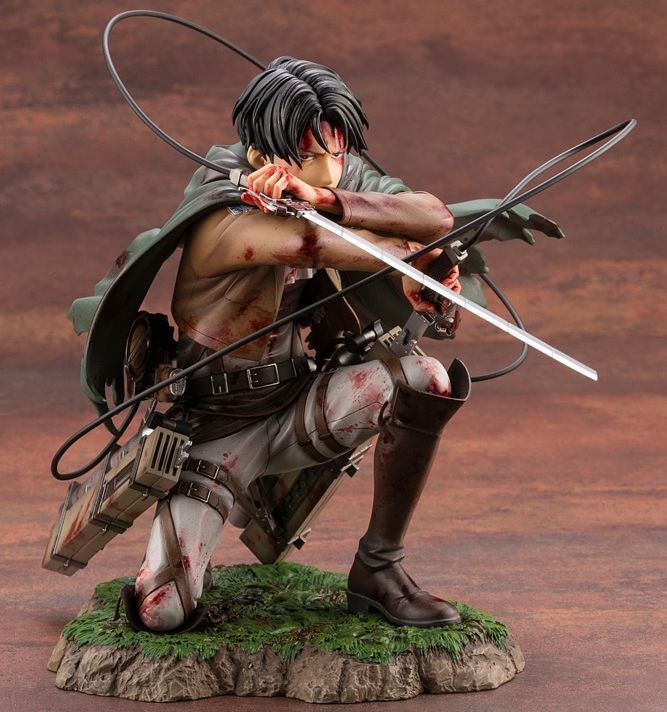 Levi from "Attack on Titan" gets a rerelease of his ARTFX J figure from Kotobukiya! Wounded in battle, Levi has made a hard landing, but he's not finished by any means -- he's crouched for a moment to recover, ready to launch himself upward again with his blade at the ready. His tattered cloak and the many bloodstains on his clothing tell of an epic battle, with still more to come!
Note: This is a Re-Release of the original figure.