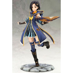 Rinwell from Tales of ARISE is coming to life as a 1/8 scale figure. With a cute smile on her face, Rinwell is posed as if she is gently springing forward. Rinwell’s charm is fully shown through smile, and extra attention has been paid to recreating the characteristic design of her outfit and magic book based on references from the series. Her uniquely shaped arm covers and embroidery on the hems of the back of her jacket have been sculpted in detail. To show the difference in material on her small pendant,