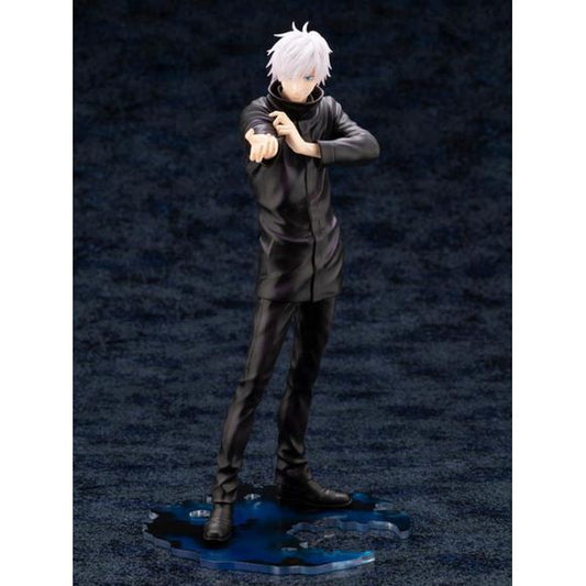 From the TV anime, Jujutsu Kaisen, comes Satoru Gojo as an ArtFX J figure! Based on an original illustration drawn specifically for this figure, Satoru is depicted using his Hollow Purple technique. With a nonchalance befitting of a person known as the strongest sorcerer, each detail in this figure is faithfully recreated. Satoru's hair is made of translucent plastic to recreate the delicate appearance from the series. The design of the base uses the character’s signature colors to recreate the dark yet sty