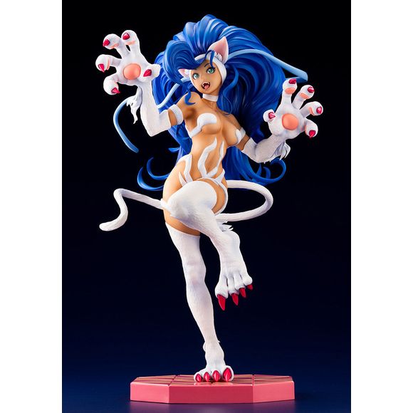 "Based on an original illustration by Shunya Yamashita, the innocent and overwhelmingly cheerful catwoman from Darkstalkers, Felicia is here! With an energetic and playful pose, Felicia is now joining the BISHOUJO series. Her squishy toe beans and fluffy fur show off the catwoman's cute side, while her toned muscles and the sharp claws extending from her hands and feet give you a glimpse into her ferocious side. This detailed statue perfectly captures the character's duality. The statue's cute pink base als