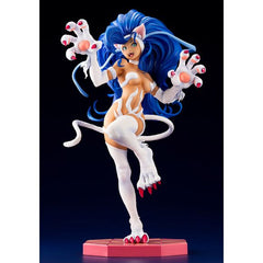 "Based on an original illustration by Shunya Yamashita, the innocent and overwhelmingly cheerful catwoman from Darkstalkers, Felicia is here! With an energetic and playful pose, Felicia is now joining the BISHOUJO series. Her squishy toe beans and fluffy fur show off the catwoman's cute side, while her toned muscles and the sharp claws extending from her hands and feet give you a glimpse into her ferocious side. This detailed statue perfectly captures the character's duality. The statue's cute pink base als