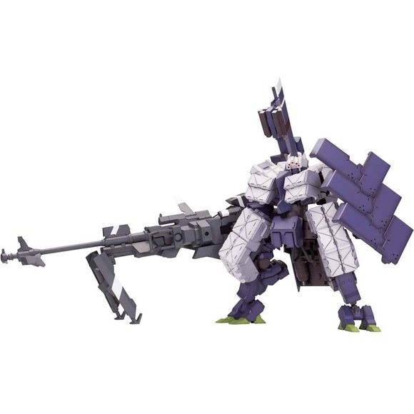 The Frame Arms series has a basic core robot, or frame, of the robot that can be used for any robot in the series. By attaching the various interchangeable armor parts, you will be able to create infinite variations of fully articulated robots. 
Kagutsuchi's dark purple and grey color scheme gives it a sinister appearance, enhanced by its armor and weapons, and standing just over 7 inches tall when fully assembled.