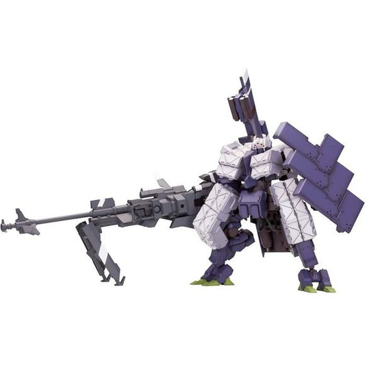 The Frame Arms series has a basic core robot, or frame, of the robot that can be used for any robot in the series. By attaching the various interchangeable armor parts, you will be able to create infinite variations of fully articulated robots.
Kagutsuchi's dark purple and grey color scheme gives it a sinister appearance, enhanced by its armor and weapons, and standing just over 7 inches tall when fully assembled.