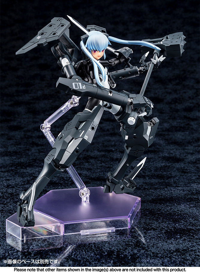 The popular character Devil Strarf bis is the latest collaboration between "Busou Shinki" and "Megami Device"! The improved version of Devil Strarf bis has been perfectly reproduced in "Megami Device" specifications with new weapons, a new visor, and more!
New parts for Devil Strarf bis are included, such as a rocket hammer, a new visor, movable shoulder armor, and reinforced leg armor. With the parts configuration and joint gimmmicks based on "Megami Device," many of the parts can be used with existing "