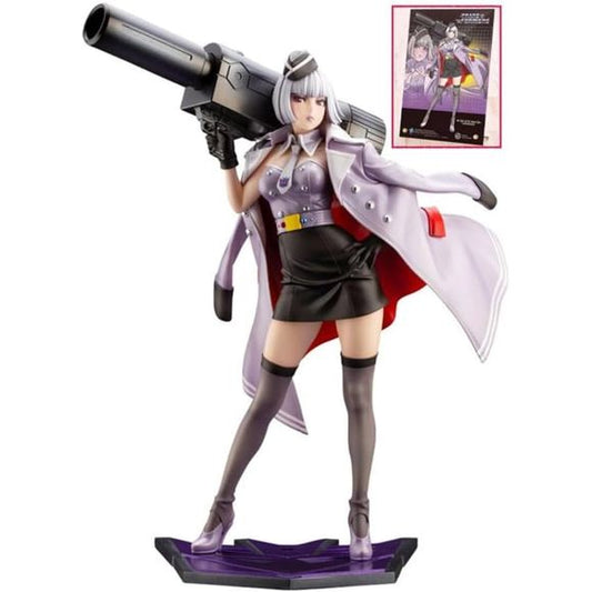 Laying the foundations for the still beloved series, the first generation, The Transformers (or G1 for short), have been given a Bishoujo-style makeover by Shunya Yamashita. The second statue in the series, Megatron, is the Emperor of Destruction and leader of the Decepticons.
"You fools!!" - This is one cold hard Bishoujo with a stare that could kill.
Her bob hairstyle with straight bangs, garrison cap, and dark eye shadow are merely a few of the features that have been carefully designed to capture the fe