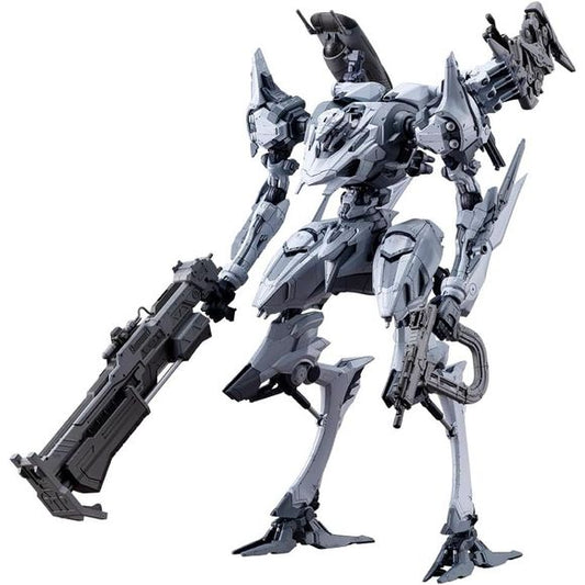 From Kotobukiya's new Armored Core plastic model kit series V.I.O.S. (Variable Infinity Overed Scale) comes an AC specialized in high speed, close-quarters combat with an emphasis on its shooting performance.
The right hand is equipped with an SG-027 ZIMMERMAN Heavy-duty Shotgun. With the NACHTREIHER frame as a base, the VP-46D arms are used, which have both excellent ranged and melee capabilities.
With supervision from FromSoftware, the color scheme has been designed to resemble a standard corporate-issu