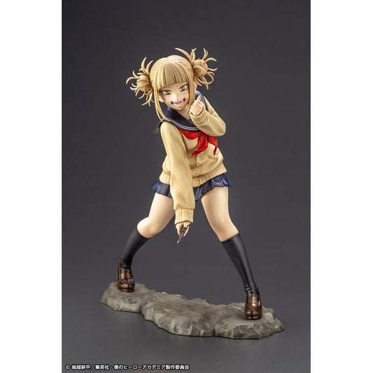 From the hit anime My Hero Academia, Himiko Toga is joining Kotobukiya’s lineup as a scale figure!
At first glance, she looks like a normal high school girl as she stands in a cutesy pose, but the knife that she is gripping in her right hand hints at her twisted personality.
Display Himiko Toga to recreate the world of My Hero Academia by adding her to your collection today!
*This reproduction will have a different SRP than its first release.