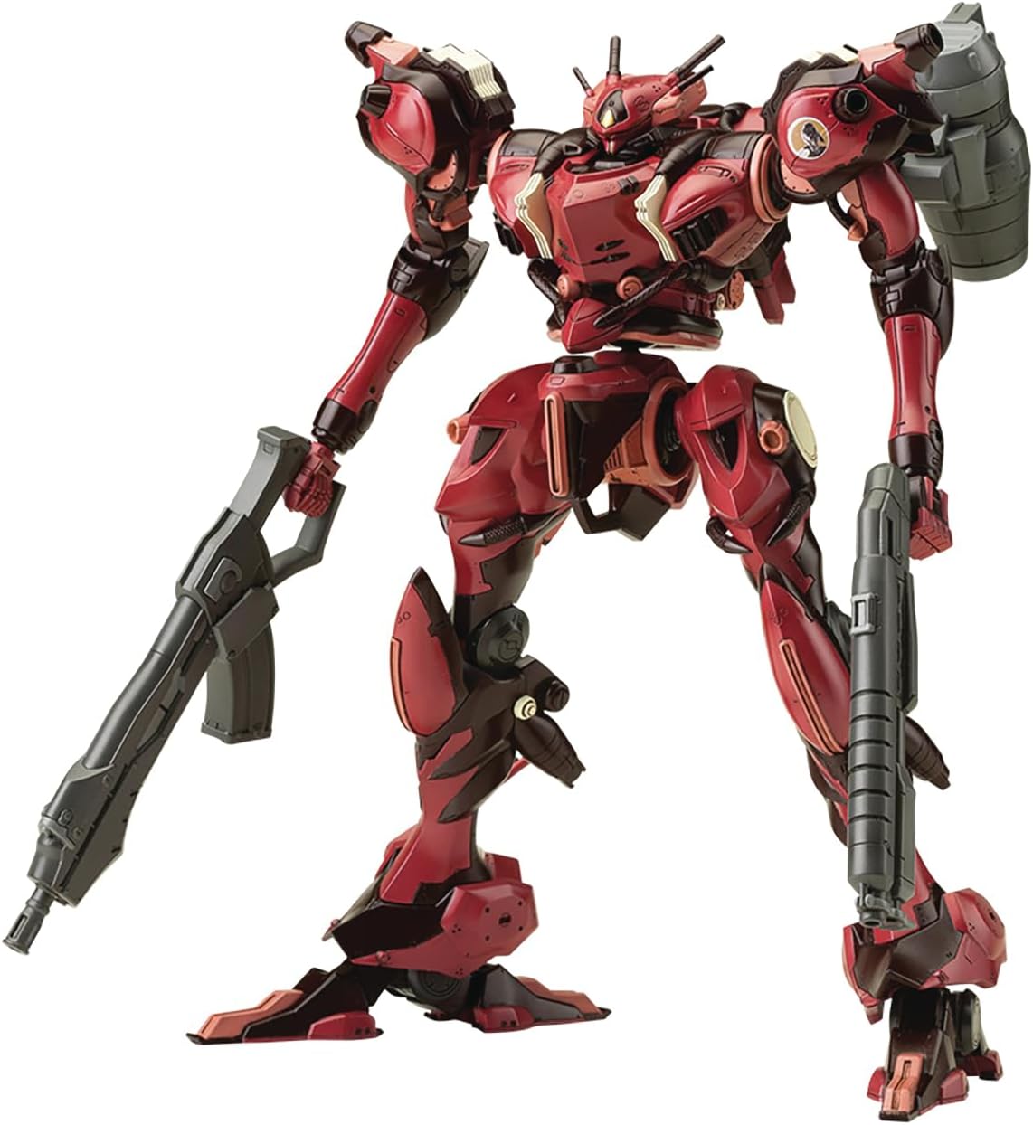 The Barbaroi from "Armored Core 4" returns to Kotobukiya's model-kit lineup! Everything except its core are made with new molds! This stylish robot comes with a wide variety of accessories, including its Mburucuya shotgun, the Acacia assault rifle, and the MP-O200 dispersion-type missile. The magazine of the Acacia can be detached, and the MP-O200 can be deployed thanks to its being movable and partially replaceable. Decals are also included, as are special parts compatible with Mechanical Flying Base 3 (th
