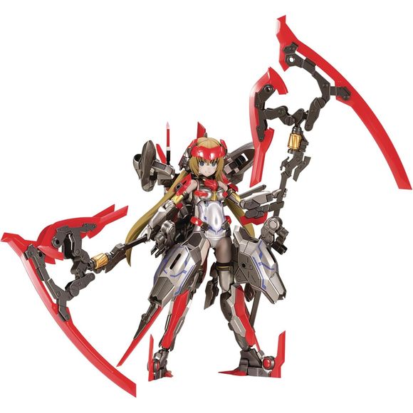 Hresvelgr=Invert returns to the "Frame Arms Girl" model-kit lineup from Kotobukiya, in a color version seen in the "Frame Arms Girl" anime! She's equipped with her huge Berylus Masher weapon, as well as arm rack parts to support it and other large weapons; she'll be fully jointed for expressive posability after assembly, and she has five sets of interchangeable hands, four interchangeable faces (one of which is unpainted so you can create your own custom expression with the included decals), and a Flying Ba