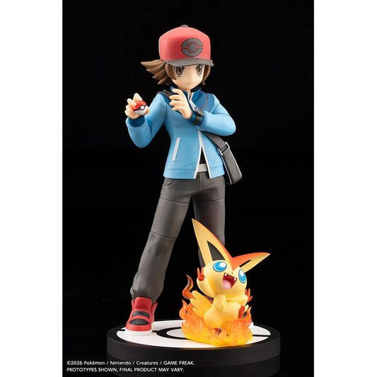 <p><strong>PRE-ORDER: Expected to ship in April of 2027.</strong></p>
<p>From Pokémon Black Version and Pokémon White Version comes Hilbert with Victini as part of Kotobukiya's ARTFX J figure series!</p>
<p>Based on a newly commissioned illustration by Pokémon series artist Hitoshi Ariga, Hilbert is faithfully recreated in a familiar pose alongside the Victory Pokémon, Victini. Fine details bring the character to life, from the texture of Hilbert's shoes and his determined expression to the Xtransceiver o