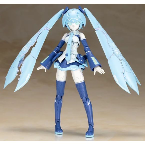 <p>Snow Miku gets a mechanical makeover with the <strong>Frame Artist Snow Miku</strong> 1/100 scale plastic model kit from Kotobukiya!</p>
<p>This unique collaboration combines Kotobukiya's original <em>Frame Arms</em> series with the popular Snow Miku design. Based on the previously released Frame Music Girl Snow Miku, Frame Artist Snow Miku reimagines the character as a fully robotic model with mechanical armor, translucent parts, and the distinctive blue-and-white color scheme associated with Snow Miku