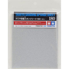 Tamiya Sanding Sponge Sheet (180 Grit)
A high-density polyethylene foam with a thickness of 5 mm A sheet coated with polished aluminum particles. Attached to a flexible sponge base, the abrasive coat of this sanding sheet is well-suited for removing protrusions on plastic models and also finishing materials such as wood and metal. The sponge's flexibility allows even finishing of curved surfaces and hard-to-reach corners. This item can be easily cut into the desired shape/size using a modeling knife. Note: