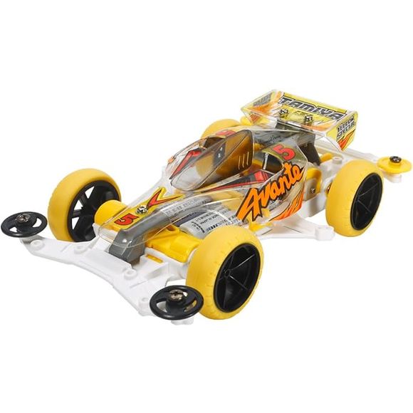 The Avante Jr. is a classic Mini 4WD racer and it's now available for a limited time as a Limited Edition release. The body features a clear yellow body. It runs upon the VS Chassis, which offers a lightweight, compact and easy-to-maintain base.

Kit Features:

Snap-together assembly, no glue required
VS Chassis and rear roller stay are made from White polycarbonate ABS 
Large diameter 5-spoke narrow Black wheels are mounted with hard Yellow arched tires
Included stickers are newly-designed and based on cle
