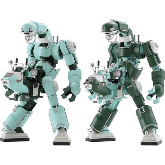 The Mechatro Chubu is a new robot from the makers of the Mechatro WeGo! This 1/35-scale kit includes parts to build two of this helpful robot -- one in green and one in light green. The parts are molded in color and they snap together, so neither glue nor paint are needed. The robot will be posable after assembly, and it comes with a towing cart that can be used to transport Mechatro WeGo robots or other items. An extremely happy female pilot figure is also included (glue and paint are required for the figu
