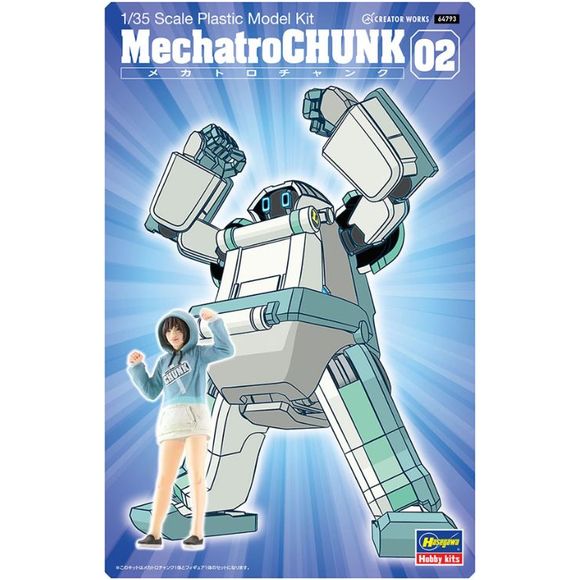 Hasegawa Mechatro Chunk No.02 Grayish Mint w/Support Girl 1/35 Scale Model Kit | Galactic Toys & Collectibles