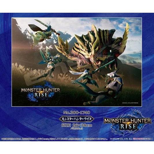This is a 300 piece puzzle featuring a dynamic scene from Capcom's 'Monster Hunter Rise' Video Game.