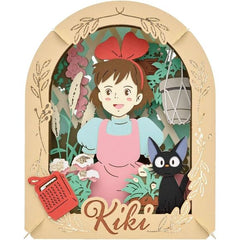 Paper craft set of Kiki's Delivery Service. This set comes with all the pieces needed and instructions on how to build the small paper theater set.
This set depicts the scene of Kiki in the garden with Jiji. Enjoy the fun in making the paper craft set and decorating your room with the completed craft.