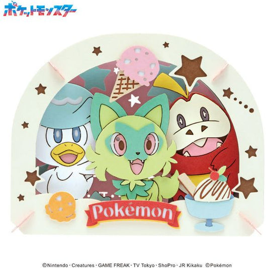 Ensky Paper Theater is a great way to see your favorite scenes come to life. Each layer has laser cut precise pieces that come together to create a complex and beautiful scene. Assembly and glue are required (sold separately). This Pokémon Paper Theater features Sprigatito, Quaxly, and Fuecoco.