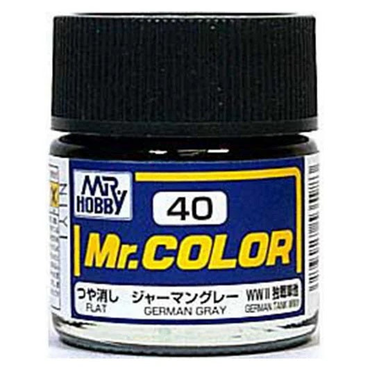 Mr Color paint, suitable for hand brushing & airbrushing, with good adhesion & fast drying is one of the finest scale modelling / hobby paints available. Solvent based acrylic, thin with Mr Color Thinner or Mr Color Levelling Thinner. C40 Flat German Gray. 10ml screw top bottle.
Continental US Shipping Only, ground transport only. No Expedited shipping.