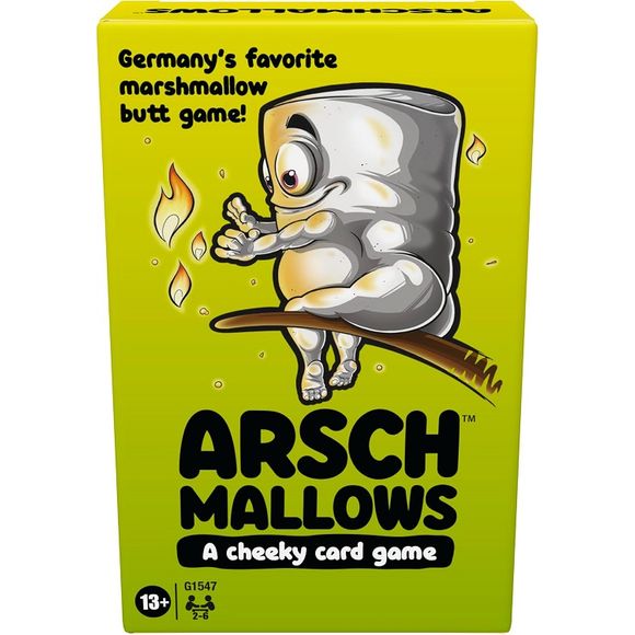 Find out why the Arschmallow game is Germany’s favorite marshmallow butt game! In this light strategy card game, the lower the points, the sweeter the score! Collect the cards with the lowest values. Each player starts with 6 facedown cards. They can quickly peek at 2, but the rest are a mystery. Throughout the round, players try to find out what point value is hidden among their cards, as they strategize to get cards with the lowest points. Use Action cards to sabotage friends or gain extra turns. The play