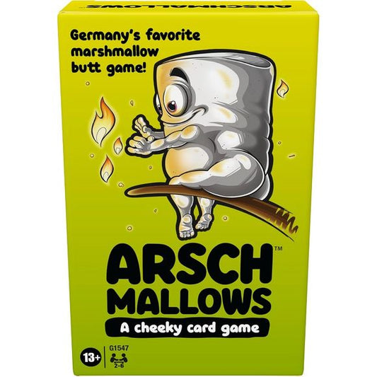 Find out why the Arschmallow game is Germany’s favorite marshmallow butt game! In this light strategy card game, the lower the points, the sweeter the score! Collect the cards with the lowest values. Each player starts with 6 facedown cards. They can quickly peek at 2, but the rest are a mystery. Throughout the round, players try to find out what point value is hidden among their cards, as they strategize to get cards with the lowest points. Use Action cards to sabotage friends or gain extra turns. The play