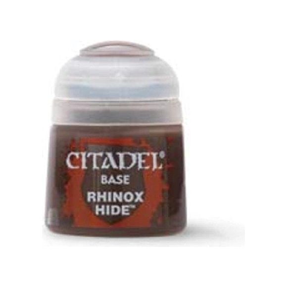 Rhinox Hide is a Citadel Base paint. Citadel Base paints are high quality acrylic paints specially formulated for basecoating your Citadel miniatures quickly and easily. They are designed to give a smooth matte finish over black or white undercoats with a single layer. This pot contains 12ml of Rhinox Hide, one of 34 Base paints in the Citadel Paint range. As with all of our paints, it is a non-toxic, water-based acrylic paint designed for use on plastic, metal, and resin Citadel miniatures.
