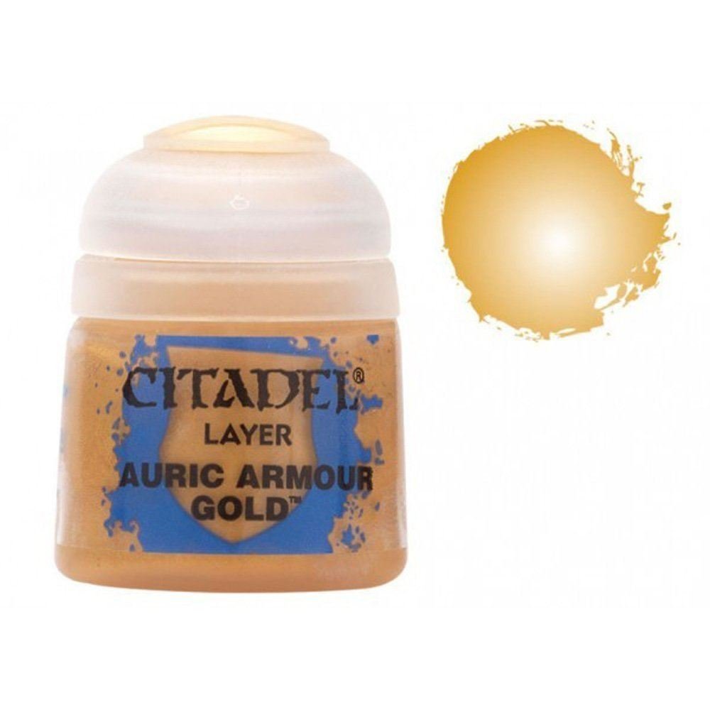Citadel Layer paints are high quality acrylic paints, and with 70 of them in the Citadel Paint range, you have a huge range of colours and tones to choose from when you paint your miniatures. They are designed to be used straight over Citadel Base paints (and each other) without any mixing. By using several layers you can create a rich, natural finish on your models that looks fantastic on the battlefield. This pot contains 12ml of Auruc Armour Gold, one of 70 Layer paints in the Citadel Paint range. As wit