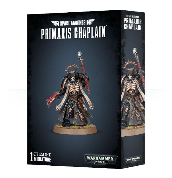 This multi-part plastic kit contains the parts necessary to assemble a Primaris Chaplain