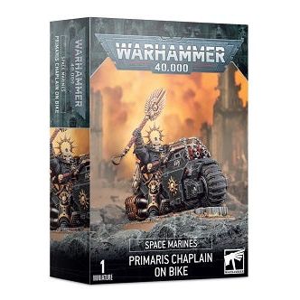 This kit builds one Primaris Chaplain on bike. It is supplied with helmeted and unhelmeted heads. It comes in 33 plastic components and includes a 90mm oval base and a Primaris Character Transfer Sheet.