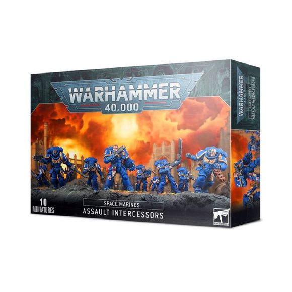 This multipart plastic kit contains the components necessary to assemble a set of 10 Assault Intercessors.