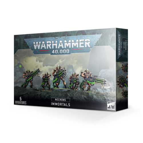 This multi-part plastic boxed set contains 80 components, two Necron transfer sheets and five Citadel 32mm Round Bases with which to build five Necron Immortals or five Necron Deathmarks.