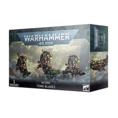 Builds 3 Tomb Blades Miniatures. This multi-part plastic boxed set contains 162 components with which to build three Necron Tomb Blades. This set comes with 2 small flying stems, 2 long flying stems, 3 small flying bases and 2 Necron transfer sheets.