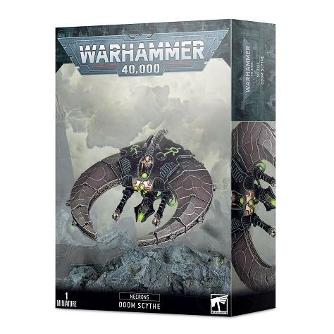 This multi-part plastic kit contains 51 components, a flying stem, large oval base, and a Necron transfer sheet with which to build a Night Scythe. This kit can be used optionally to build a Doom Scythe.