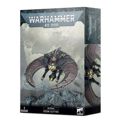 This multi-part plastic kit contains 51 components, a flying stem, large oval base, and a Necron transfer sheet with which to build a Night Scythe. This kit can be used optionally to build a Doom Scythe.